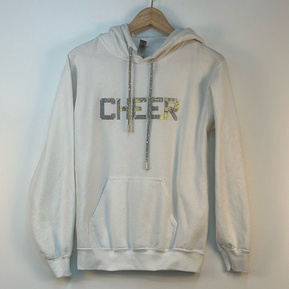 Goldman Embellished Bling Cheer Hoodie with Rhinestone CHEERLEADING and Tie S